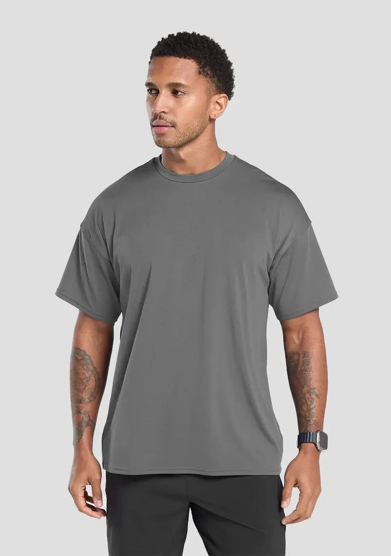 Model Wearing Grey Oversize T-Shirt