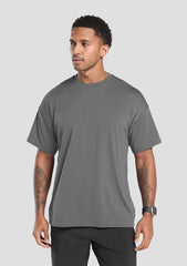 Model Wearing Grey Oversize T-Shirt
